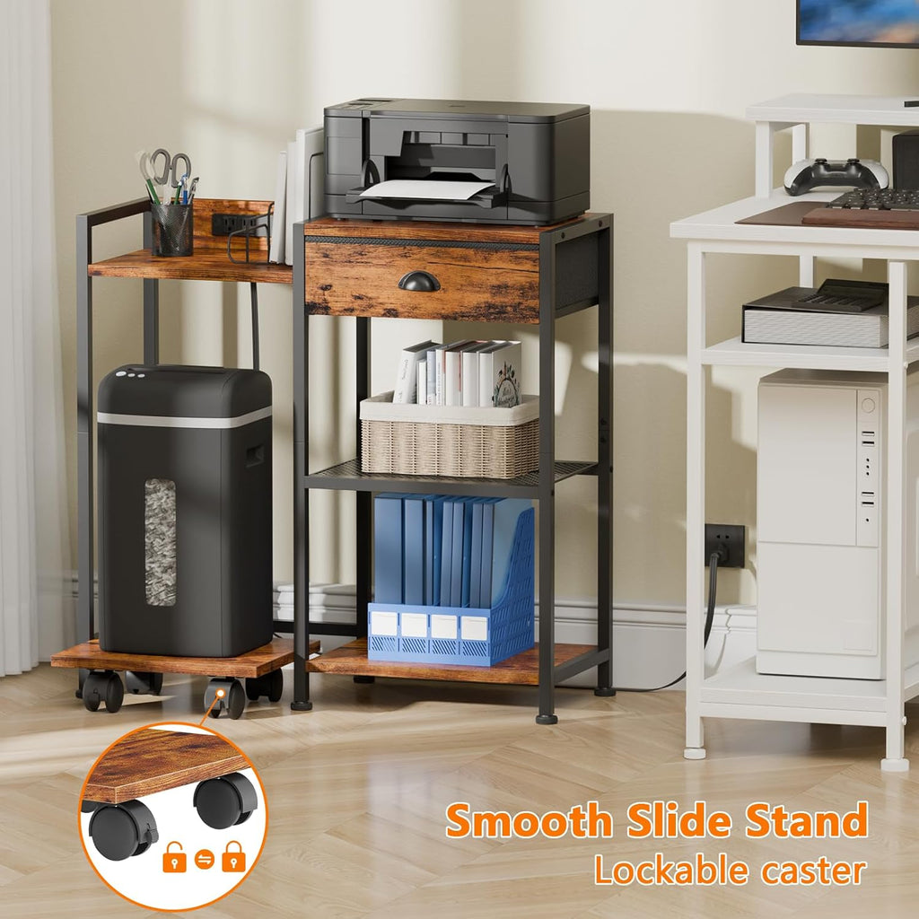 Printer Stand with Storage Drawer, 3 Tier, Wheels, Rustic Brown G76442