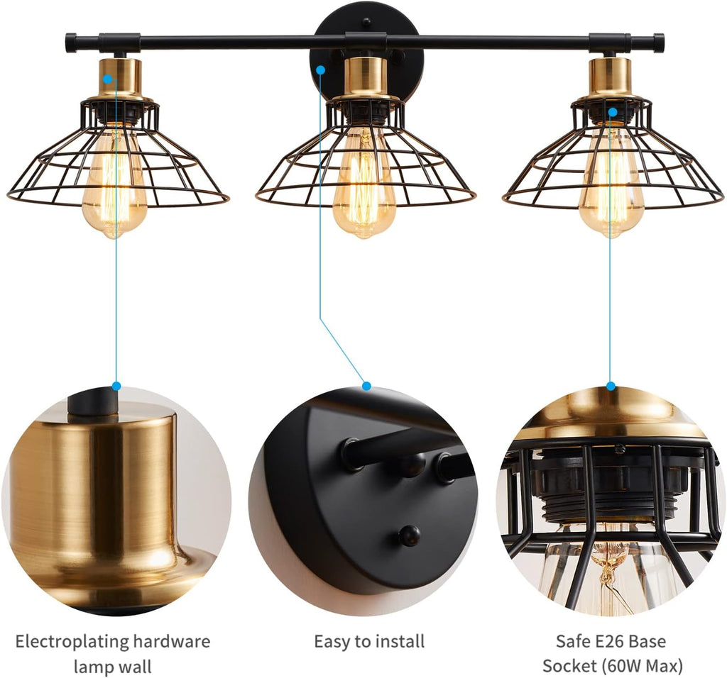 3-Light Black Metal Wall Mounted Bath Vanity Light Y247100