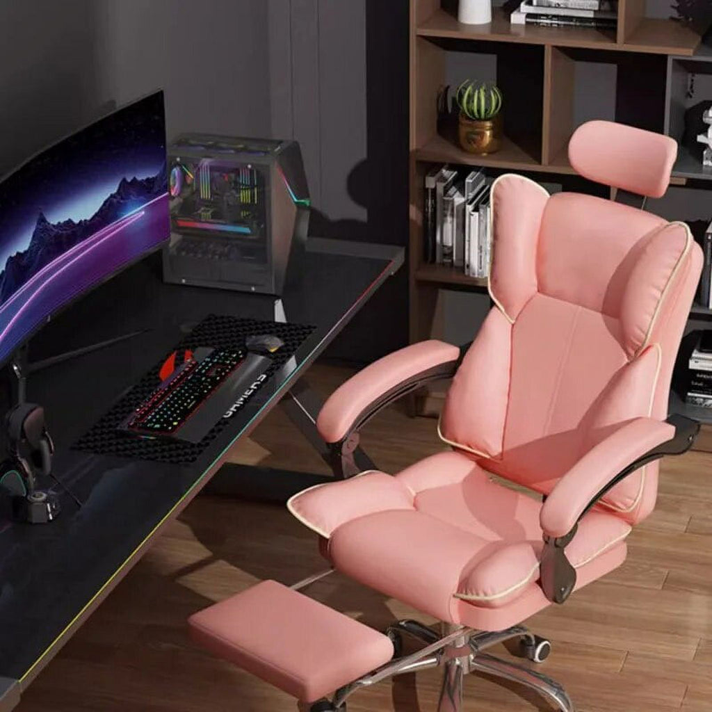 Leather Office Chair with Footrest and Wheels T4991