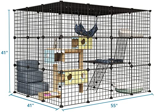 Outdoor Cat Cages Enclosure with Enter Door, 55.1Lx41.3Wx41.3H Cat House Playpen O905253