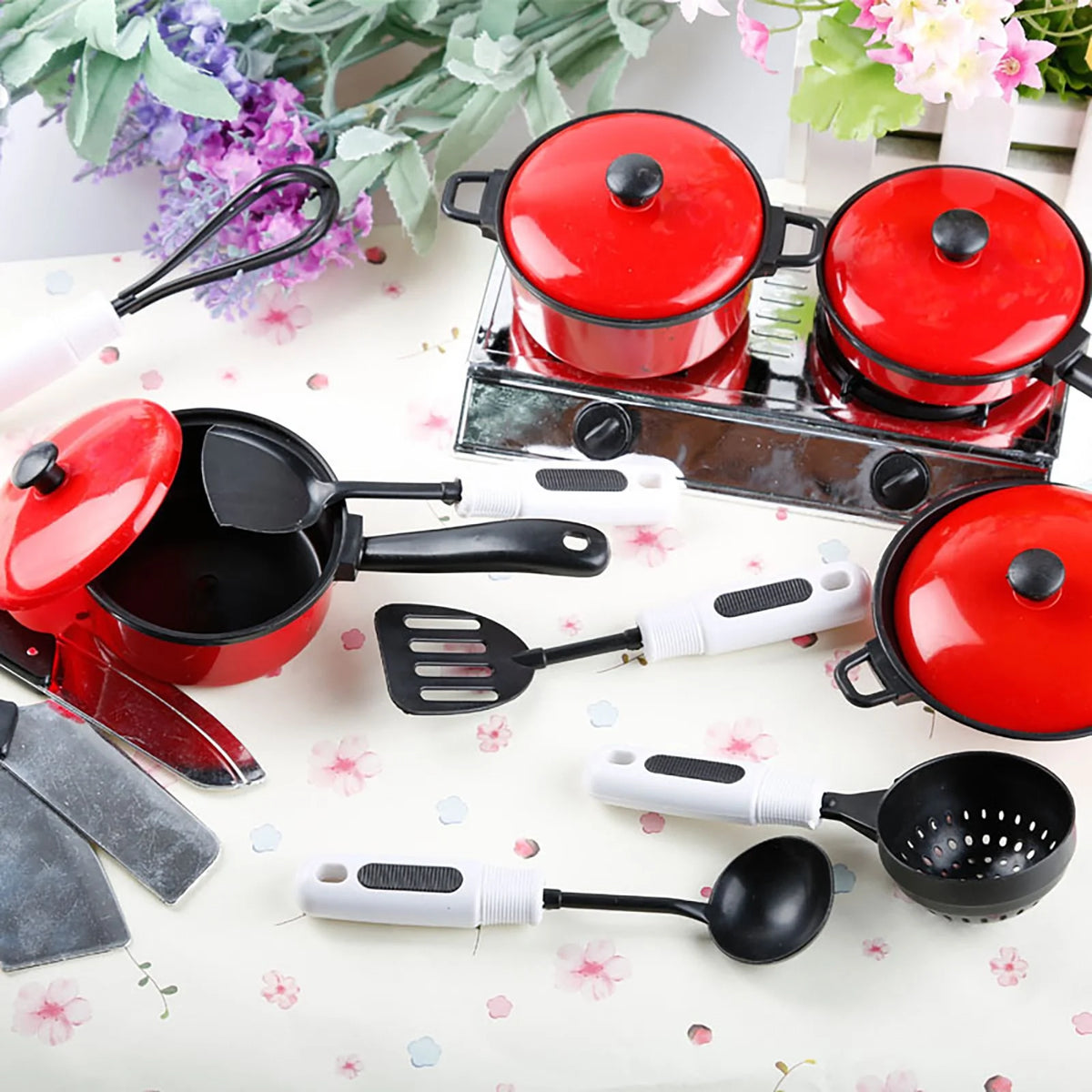 13 Pcs Kids Kitchen Toy Cookware Set with Play Food A520585