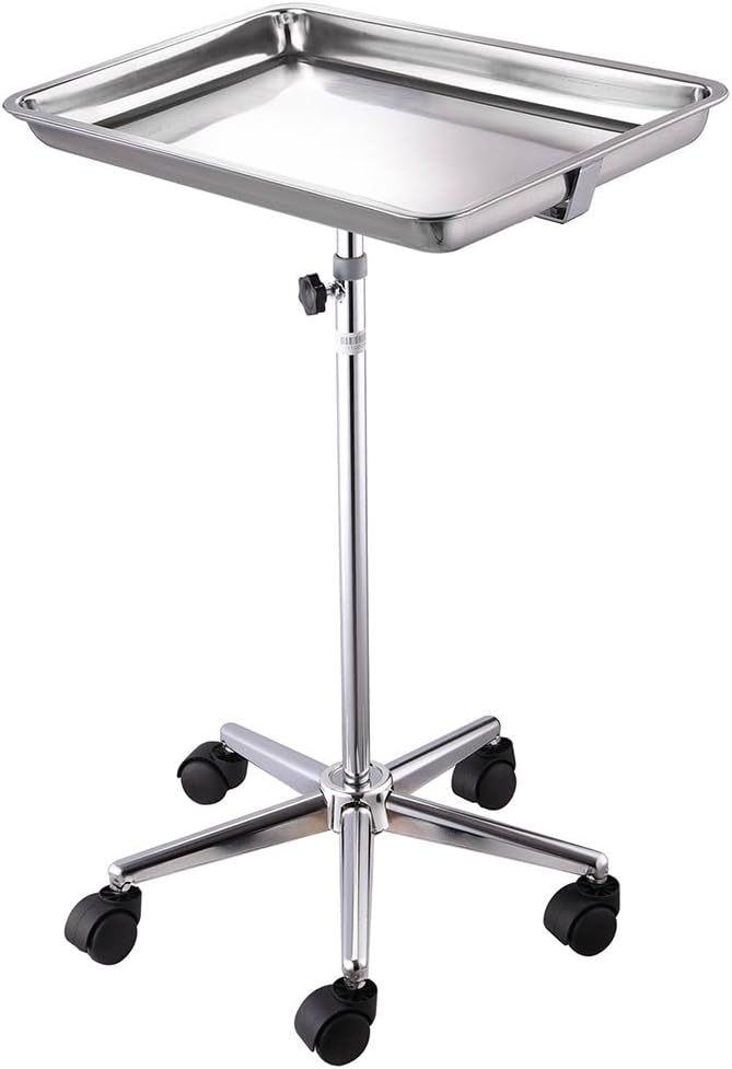 Adjustable Stand Stainless Steel Removable Tray with Dual Wheel Shielded Nylon Casters Mobile Base 17 lbs. Weight Capacity Pack of 2 L819