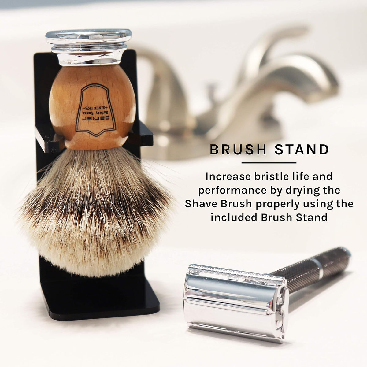 Olivewood Silvertip Badger Shaving Brush & Stand Pack of 2 X62706
