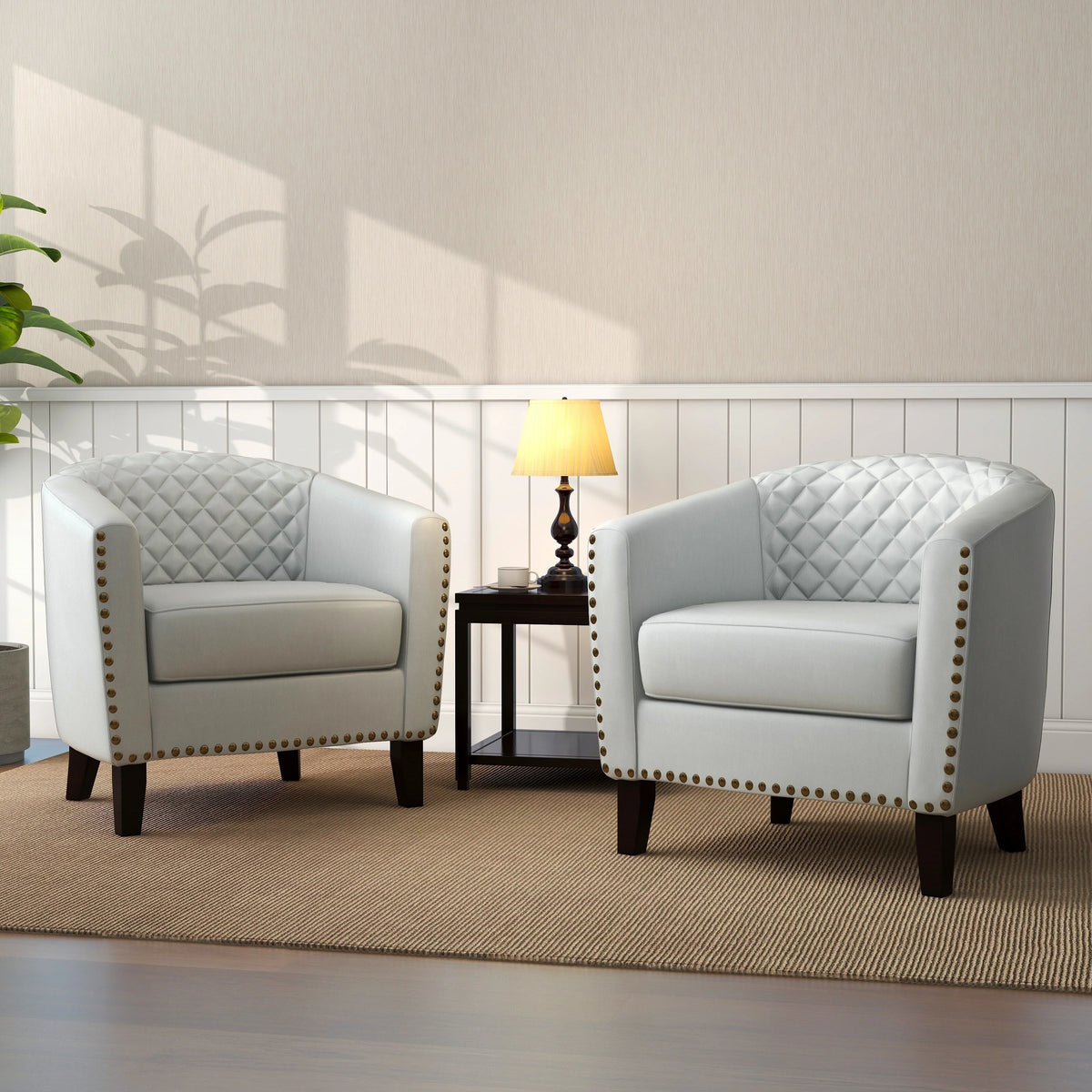 Faux Leather Accent Barrel Chair Set of 2 White C74057