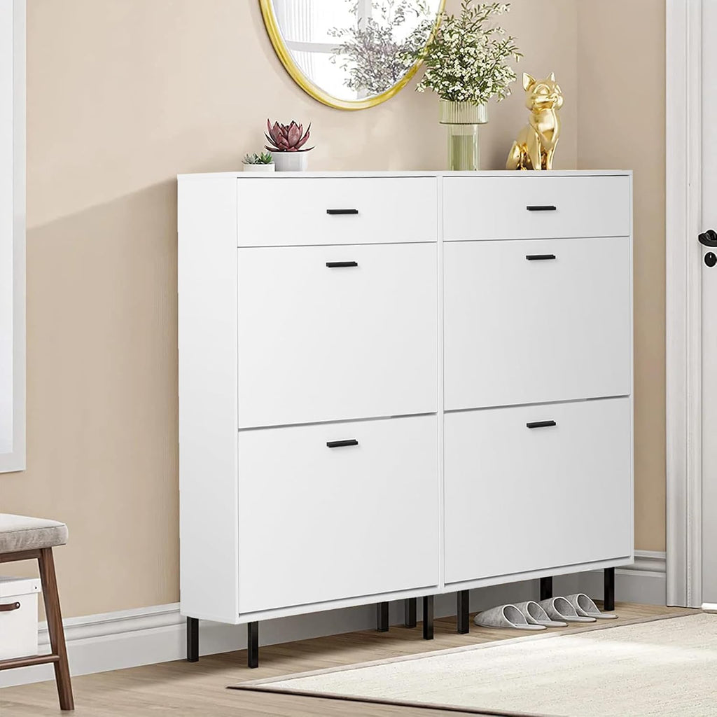 White Wooden Shoe Cabinet with 2 Flip Drawers N68875