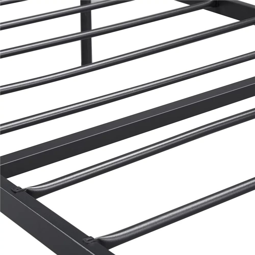 Black Metal Twin Platform Bed with Headboard and Footboard K368092