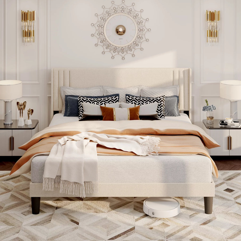 Queen Bed Frame with Wingback Headboard B7340