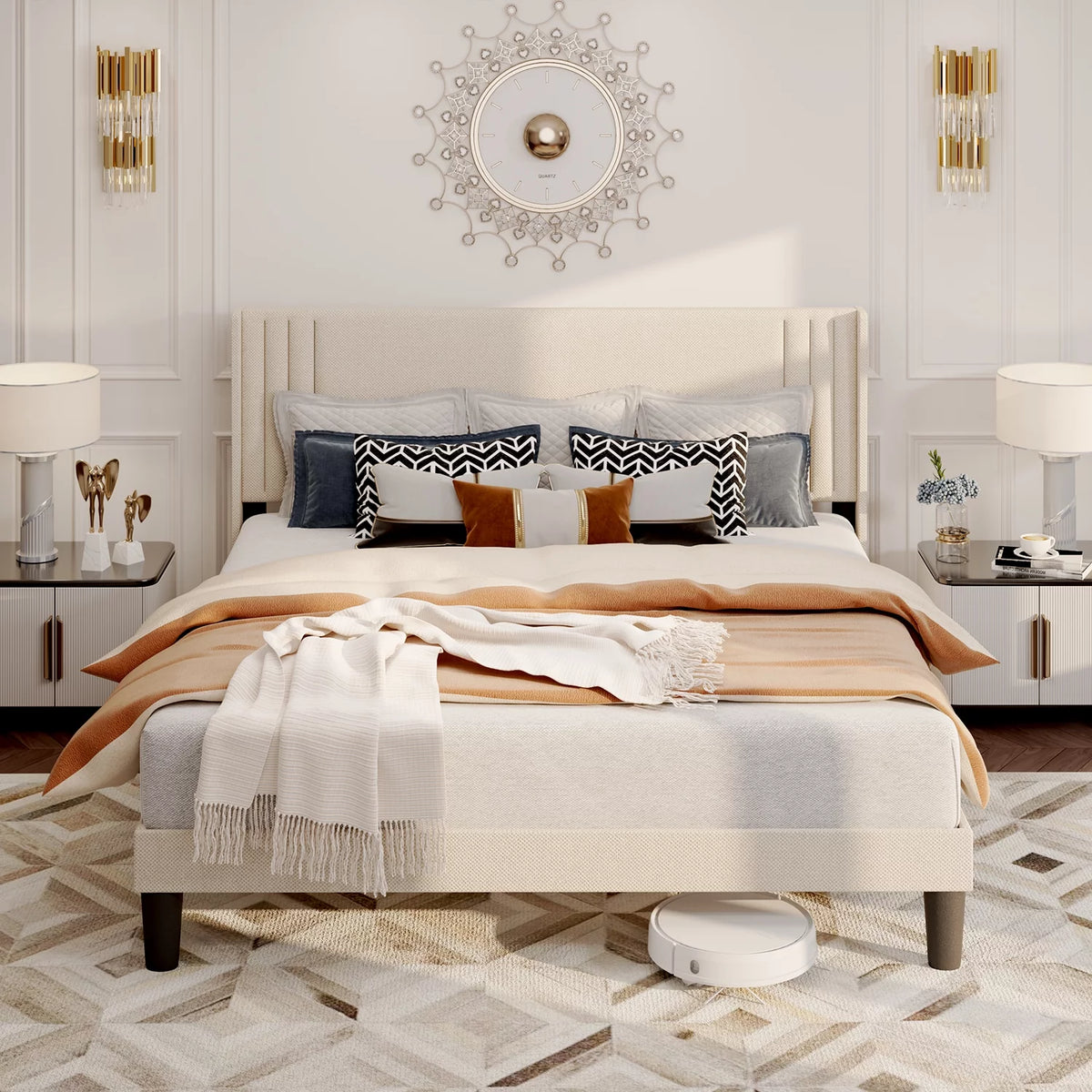 Queen Bed Frame with Wingback Headboard B7340