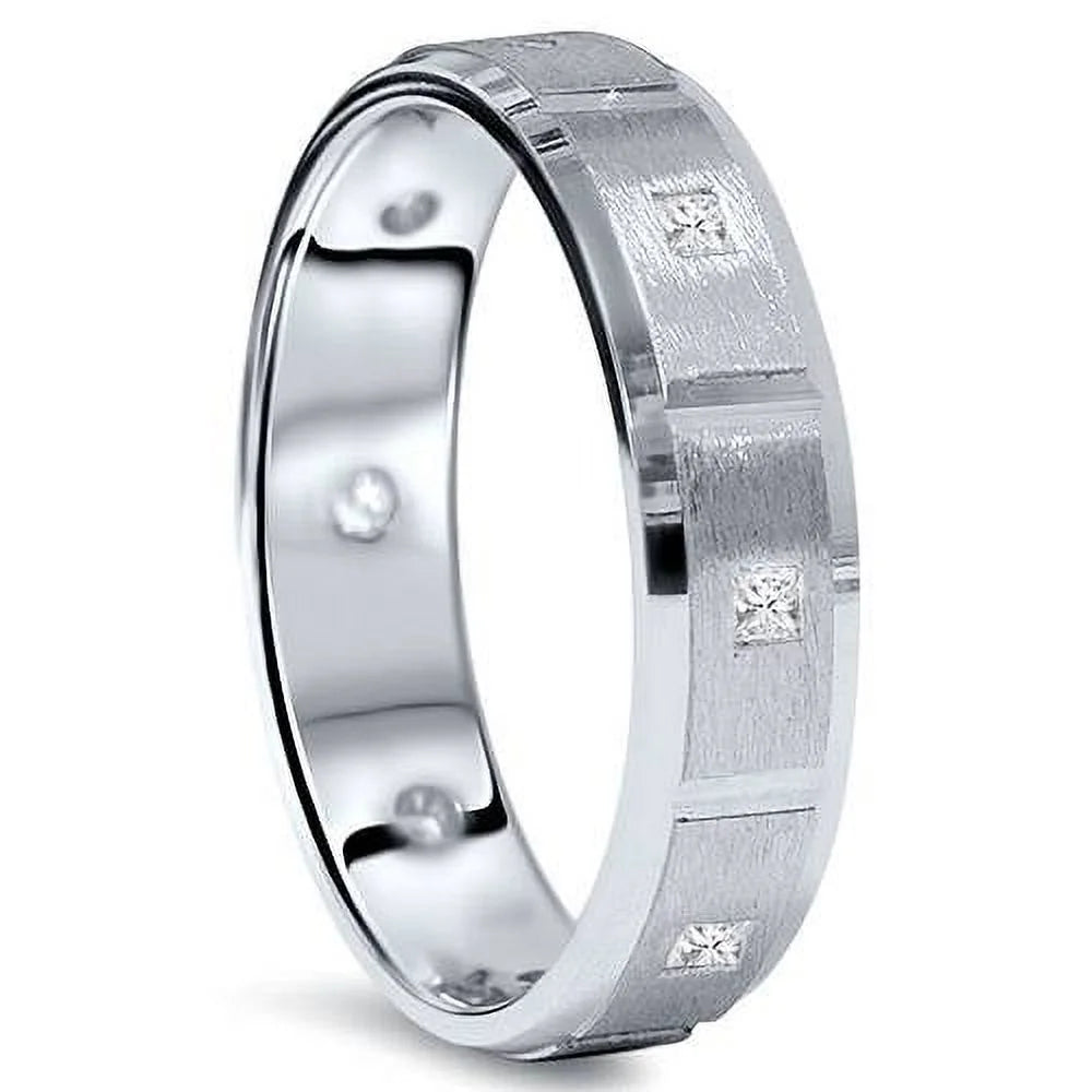 Princess Cut Diamond White Gold Wedding Ring Band F4175