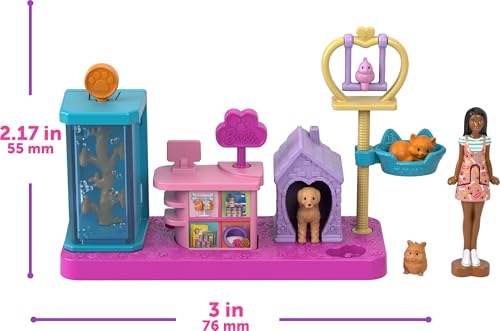 Mini Land DreamHouse & 3 Playsets with 4 1.5-Inch Dolls, Doll House Furniture & Accessories M375