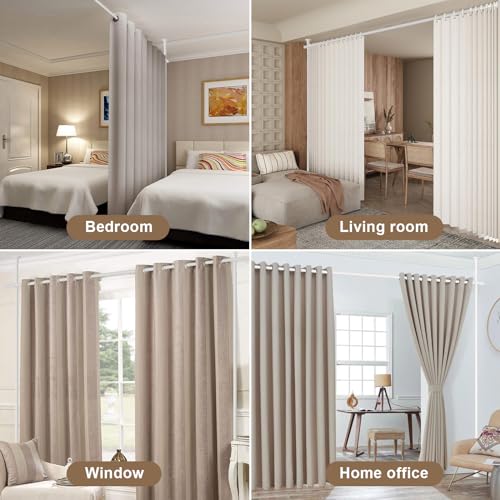 Black Metal Tension Curtain Rod Room Divider I56821