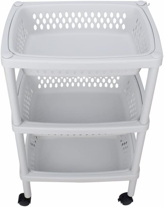 3 Layers Plastic Rolling Storage Cart with Wheels and Removable Baskets Z9184