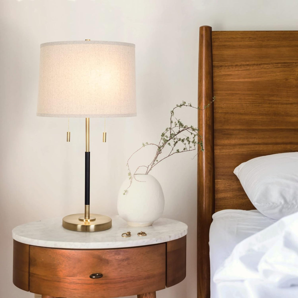 Black & Antique Brass 2-Light Table Lamp I735