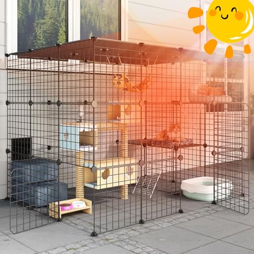 Outdoor Cat Cages Enclosure with Enter Door, 55.1Lx41.3Wx41.3H Cat House Playpen O905253