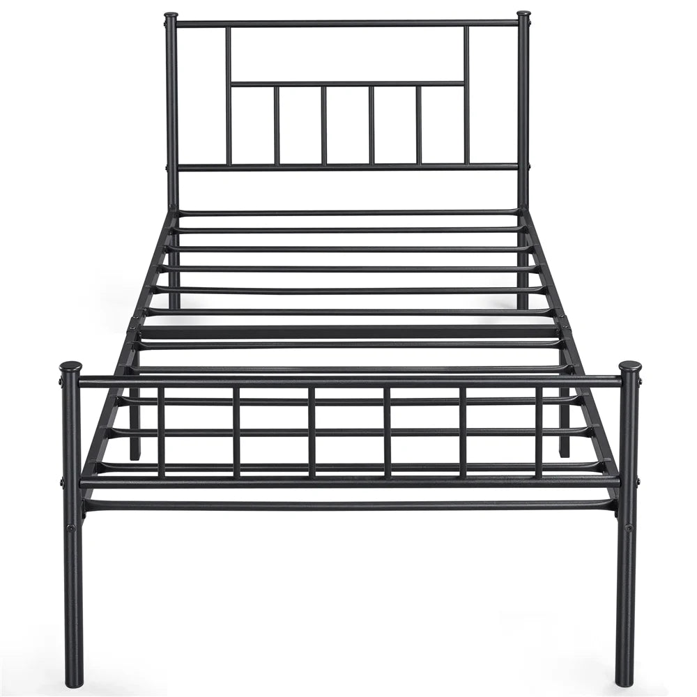 Black Metal Twin Platform Bed with Headboard and Footboard K368092