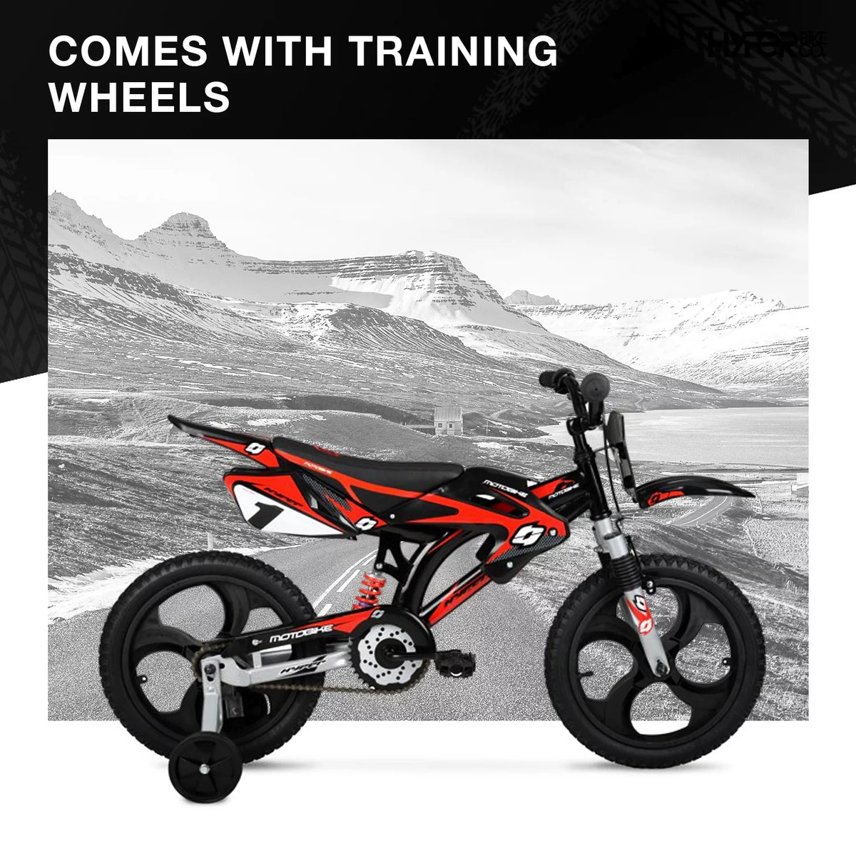 16 Kids Moto Bike with Training Wheels, Black/Red U96022