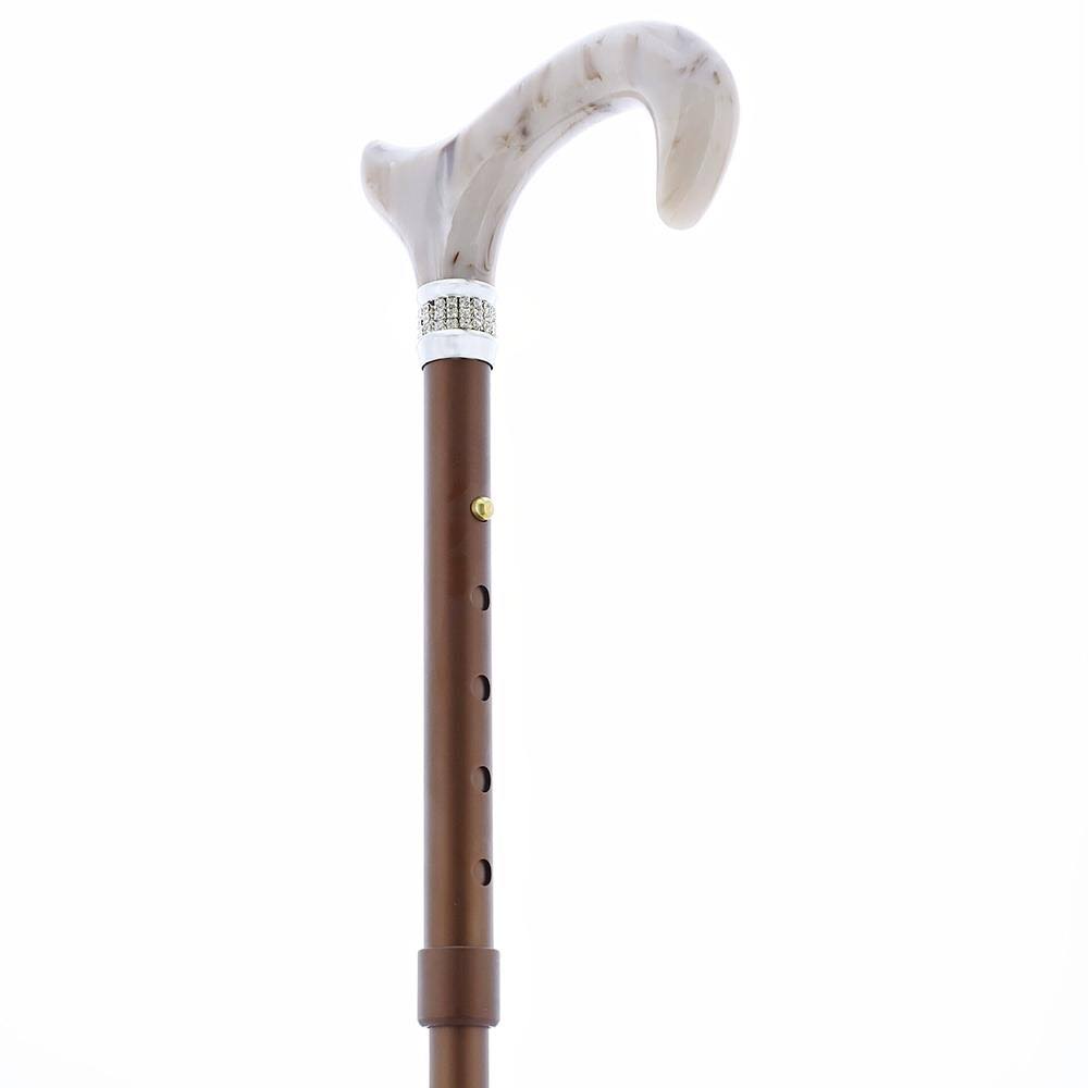 Champagne Pearlz Adjustable Folding Cane with Rhinestone Collar U3727