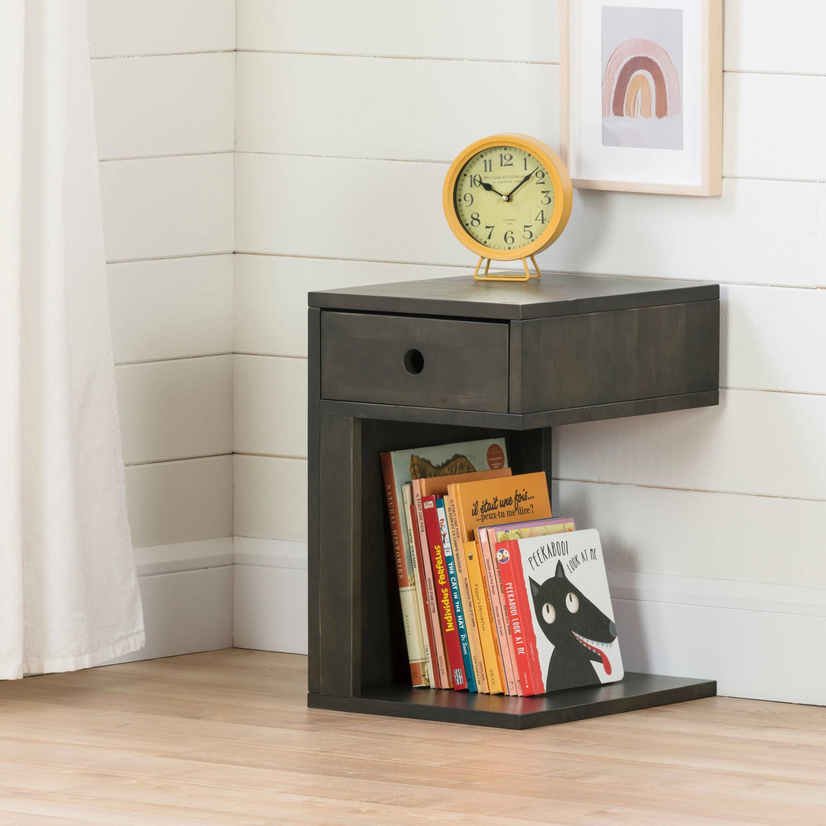 Black 1-Drawer Solid Wood Nightstand F432192