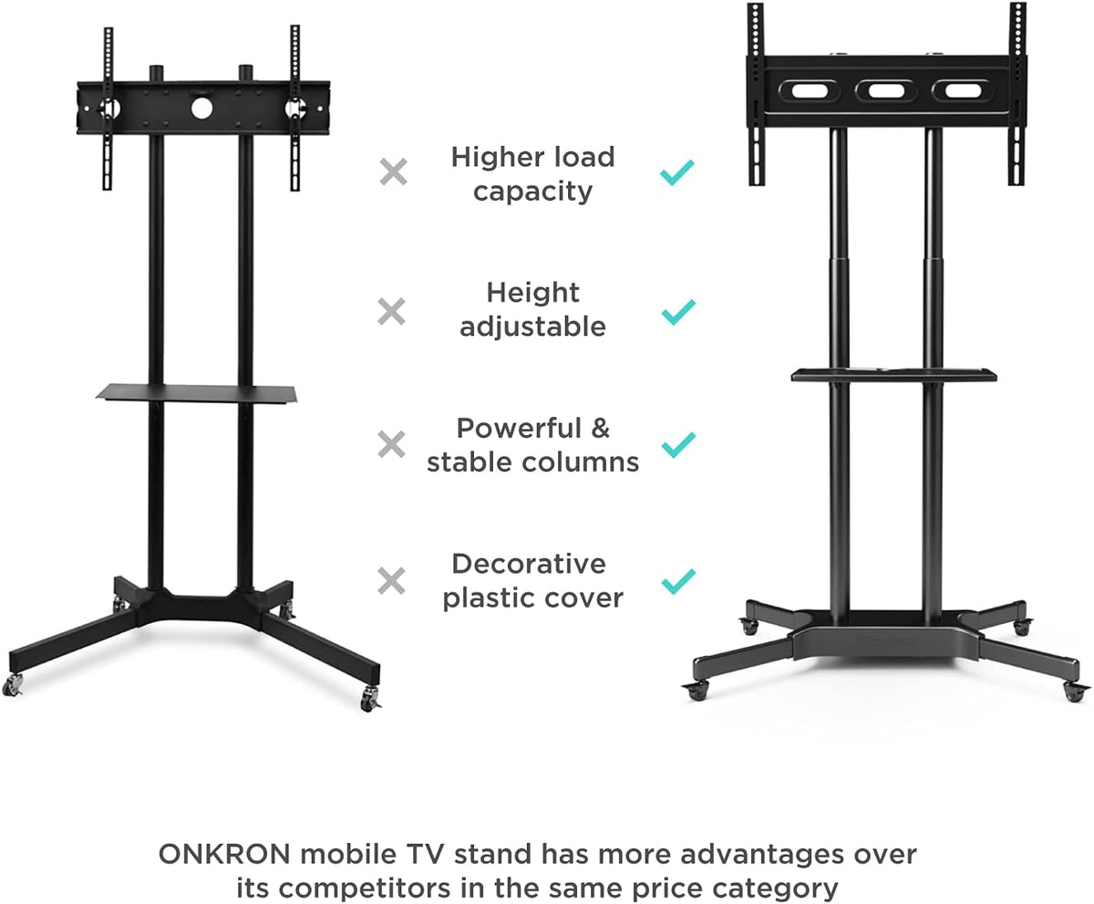 Mobile TV Stand Rolling TV Cart for 40 to 65 Inch LCD LED TV Screens with Wheels Shelves T302256