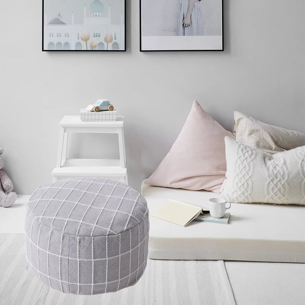 Gray Ottoman Pouffe Cover Foot Stool Cubes L815098