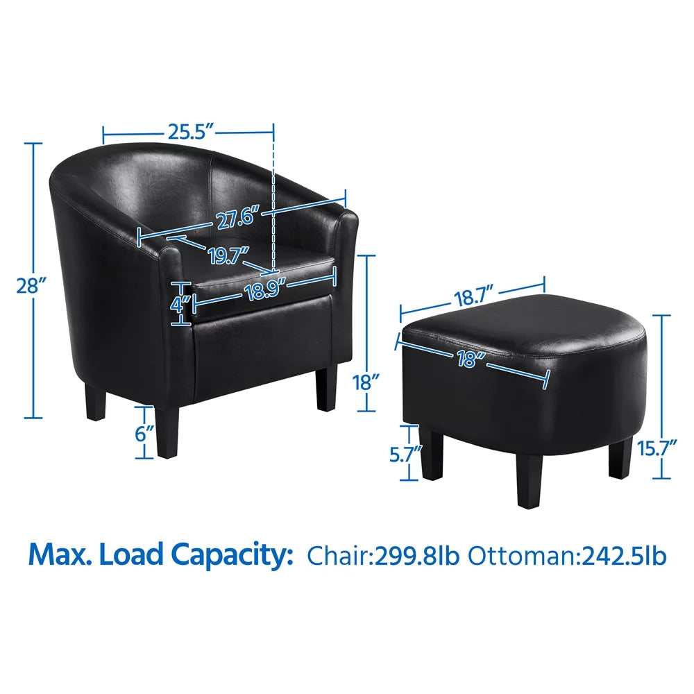 Faux Leather Tub Chair with Ottoman, Black K42671