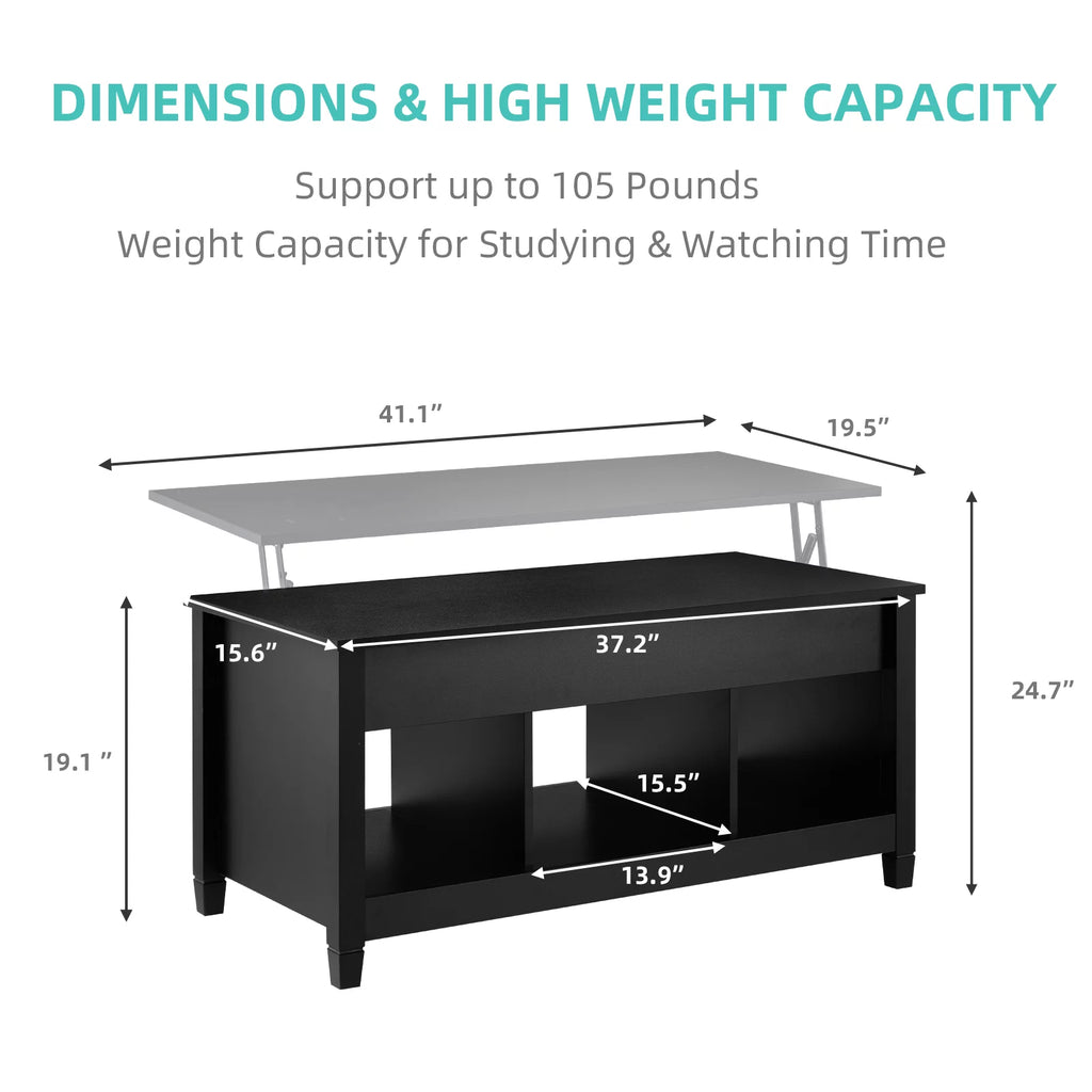 Lift Top Coffee Table with Hidden Storage and 3 Open Shelves N660577
