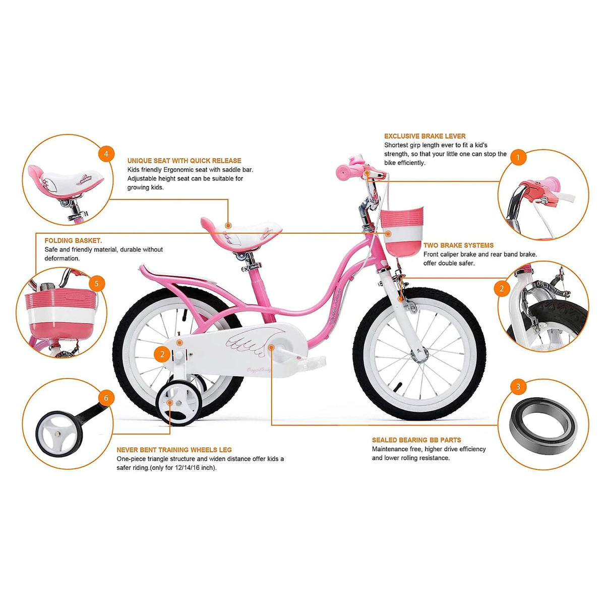 12 Carbon Steel Kids Bike with Dual Hand Brakes, Pink K5171