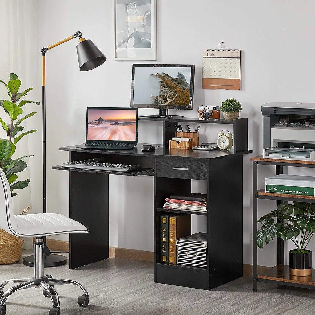 Wood Computer Desk with Drawers and Keyboard Tray W956