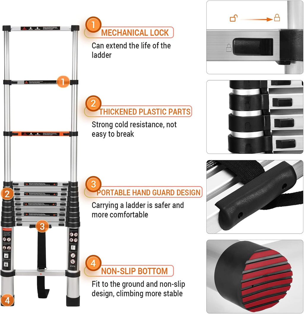 Telescoping Ladder 12.5FT Aluminum Lightweight Collapsible Ladder, 330lbs Capacity F620