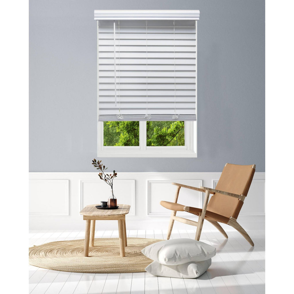 White Cordless Faux Wood Blind W170