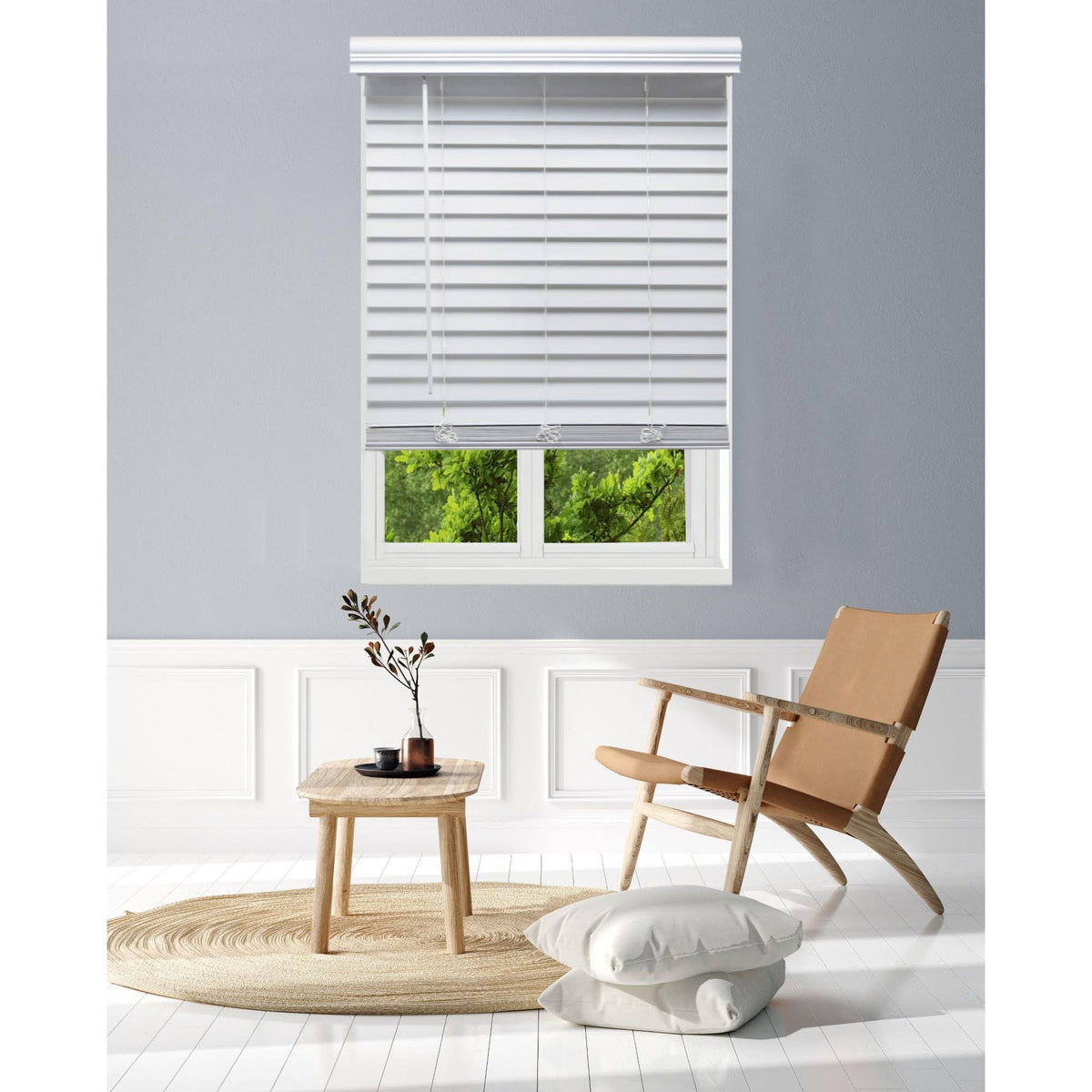 White Cordless Faux Wood Blind W170