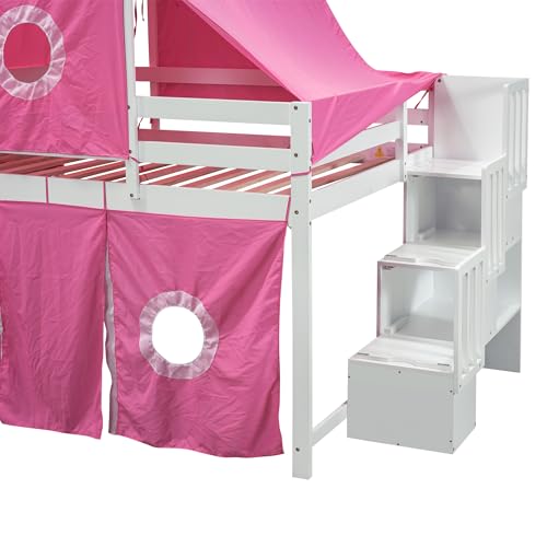 Full Loft Bed with Slide, Storage Stairs, and Tent, Dark Blue C5508