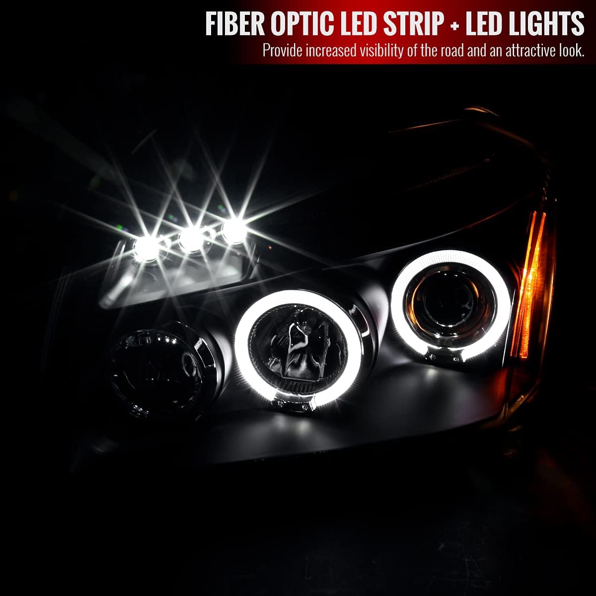 Glossy Black LED Halo Projector Headlights Pair P321060