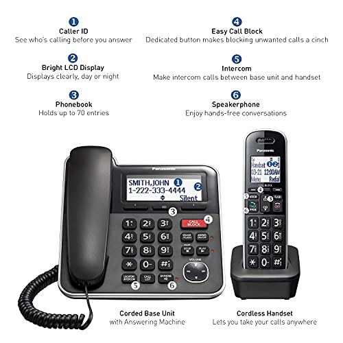 2 Handset Corded/Cordless Phone System with Answering Machine P9564