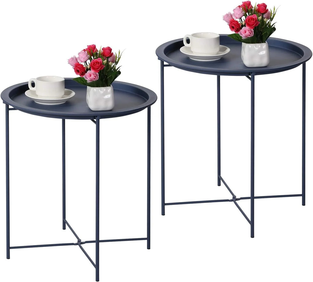 Blue Side Table with Removable Tray, Set of 2 F80566