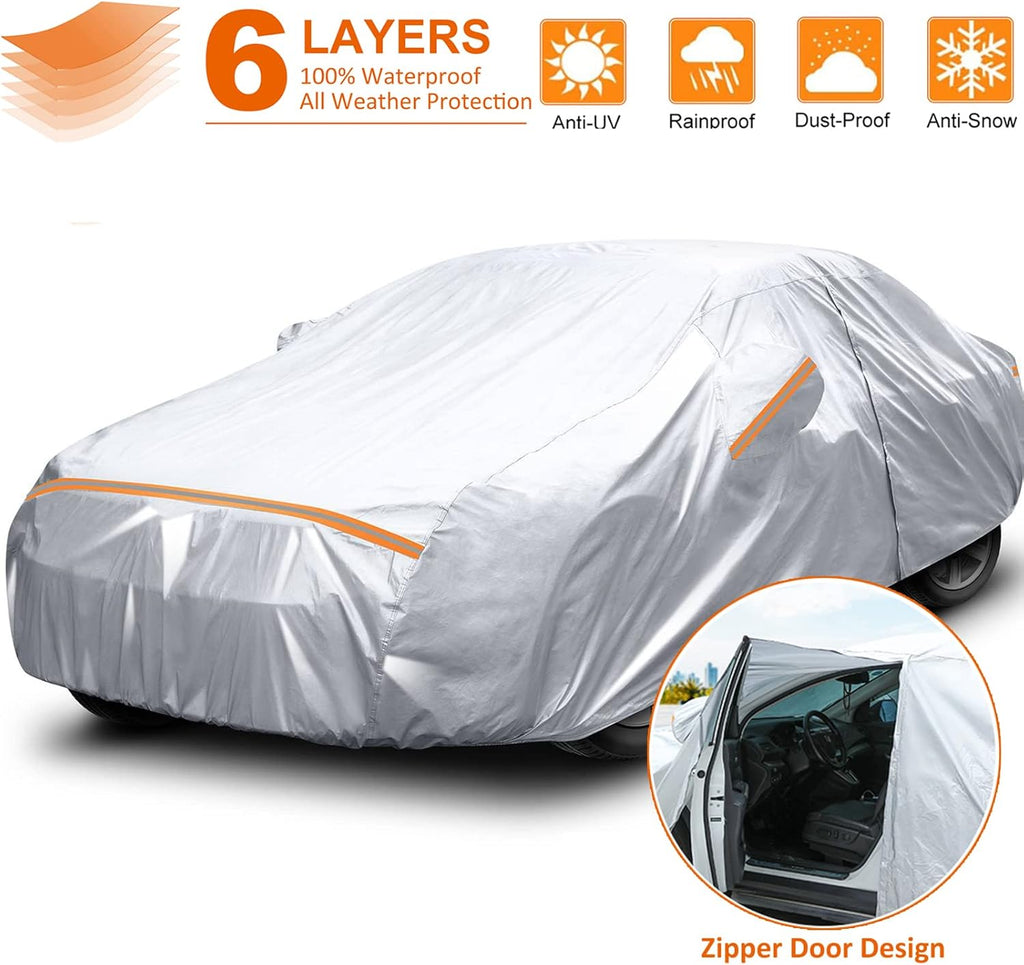 Waterproof All Weather Car Cover with Zipper Door & Storage Bag L91429