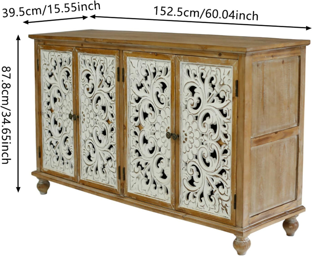 Accent Cabinet with 4 Doors and Wood Carved Floral Doors C951365