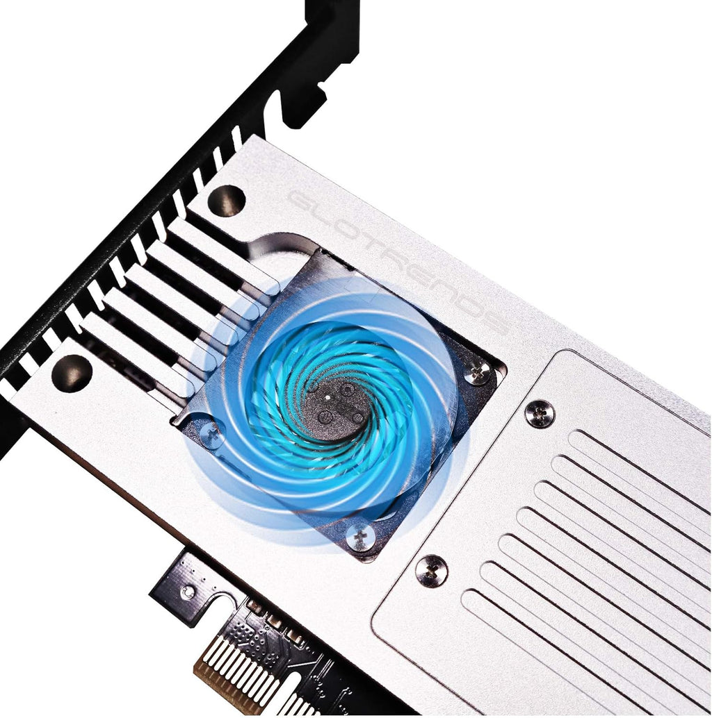 4-Bay M.2 NVME Adapter, PCIE 3.0 X8 Bandwidth, Full Aluminum Panel with Built-in Fan I528