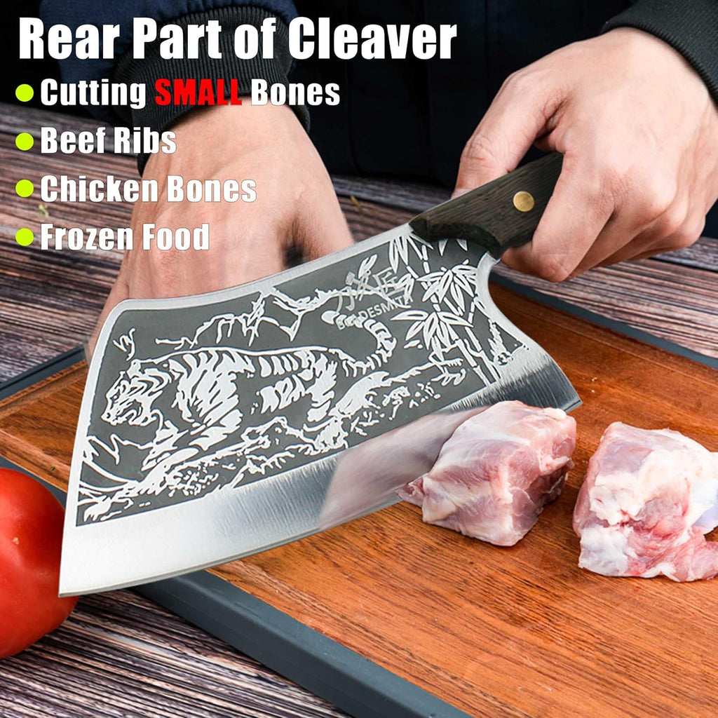 High Carbon Steel Full Tang Meat Cleaver with Solid Wooden Handle X941450