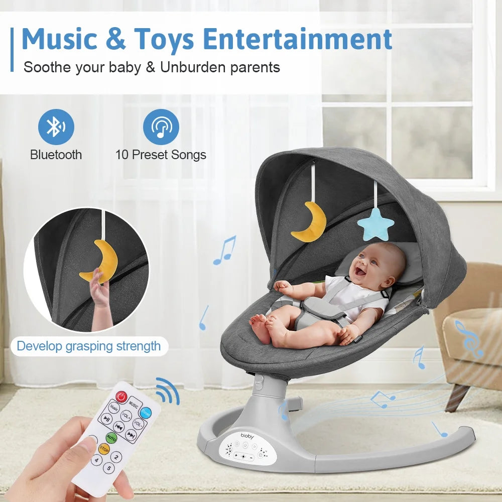 Electric Baby Swing with Remote Control, 5 Swing Speeds, Grey E519765
