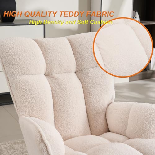 White Teddy Upholstered Glider Rocker with Ottoman B75580
