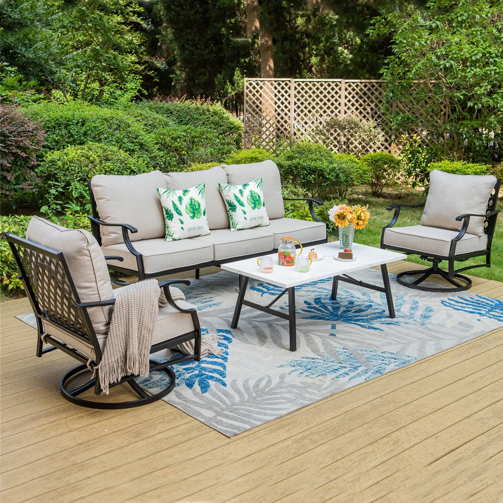 Beige 5-Seat Outdoor Patio Conversation Sofa Set Q58280