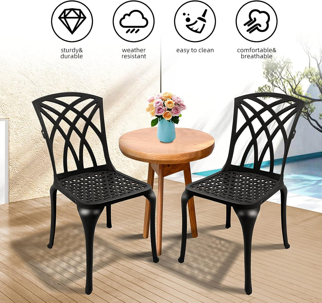 Black Set of 2 Cast Aluminum Outdoor Dining Chairs U472770