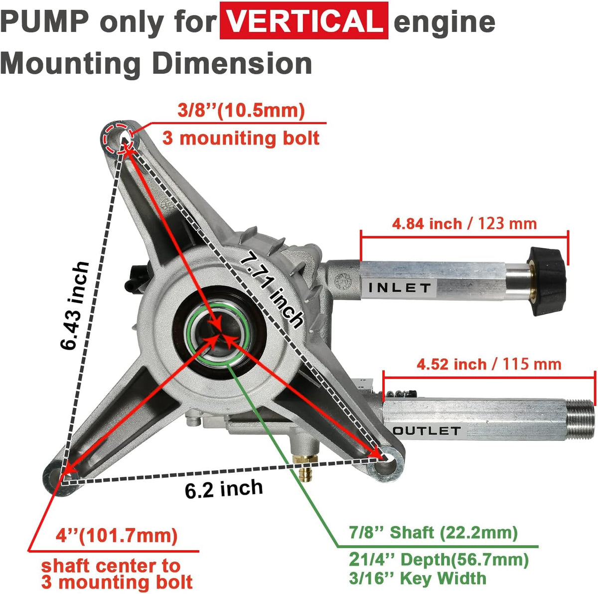 7/8 Shaft Vertical Pressure Washer Pump, 2600-3000 PSI @2.5 GPM O188790