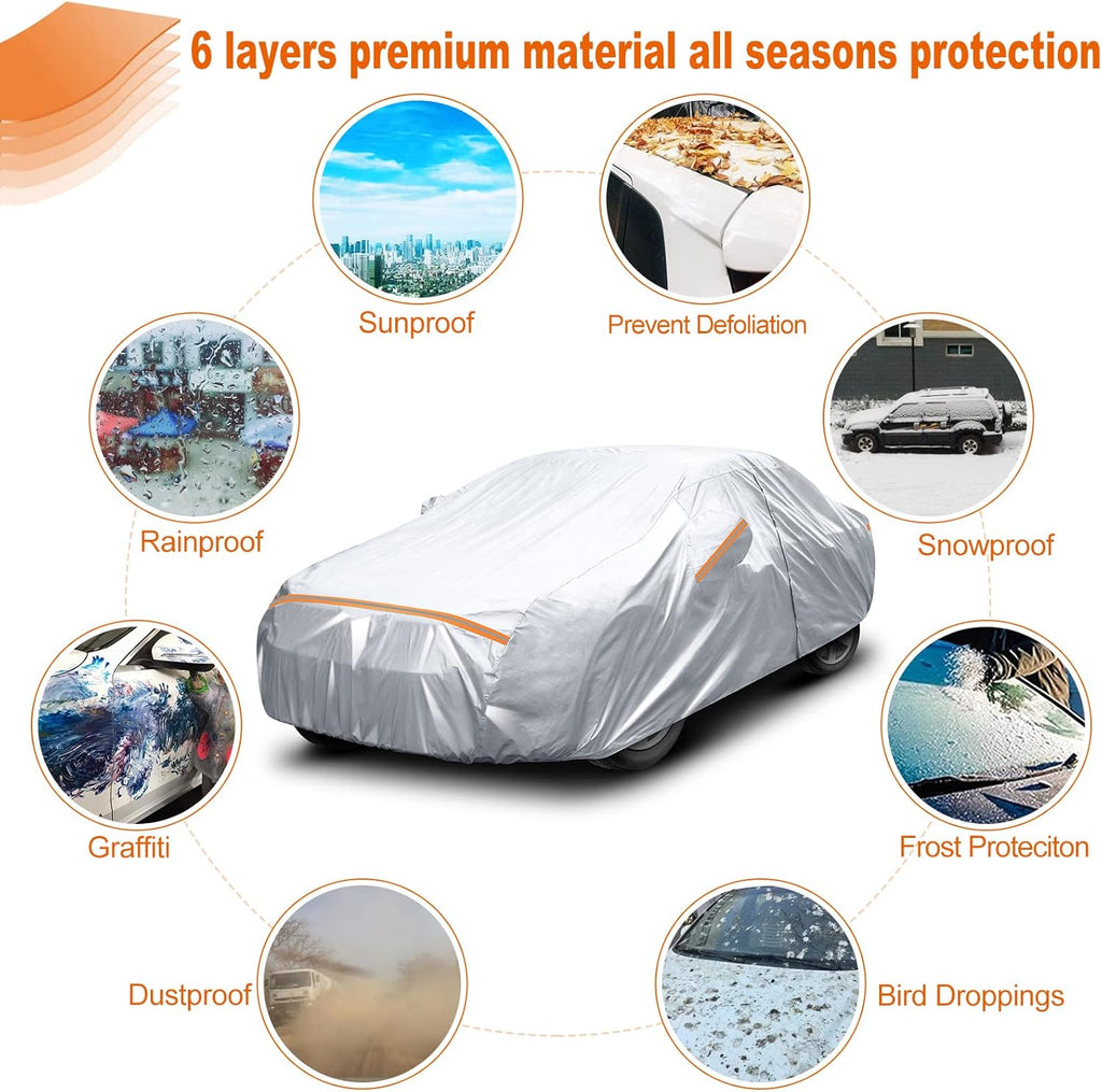 Waterproof All Weather Car Cover with Zipper Door & Storage Bag L91429