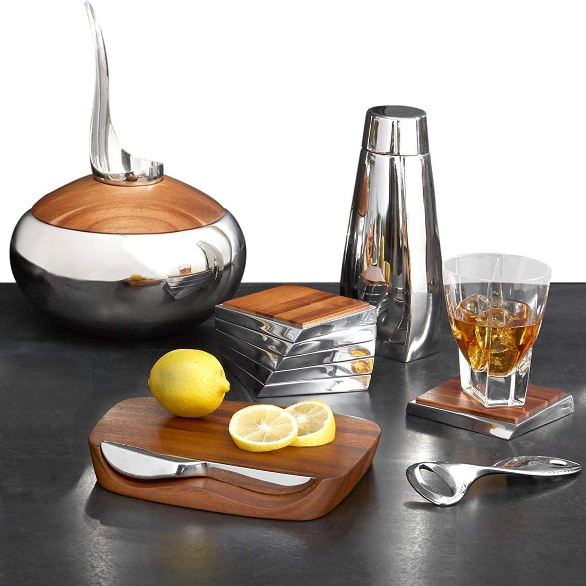 Acacia Wood and Stainless Steel Ice Bucket N1959