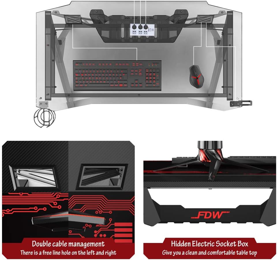 44 inch Carbon Fiber Gaming Desk with Cup Holder Y46277