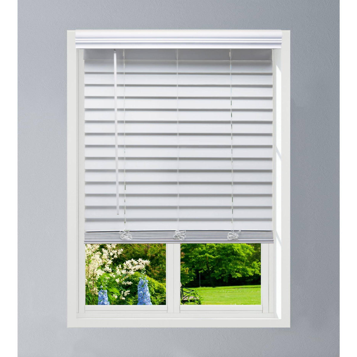 White Cordless Faux Wood Blind W170