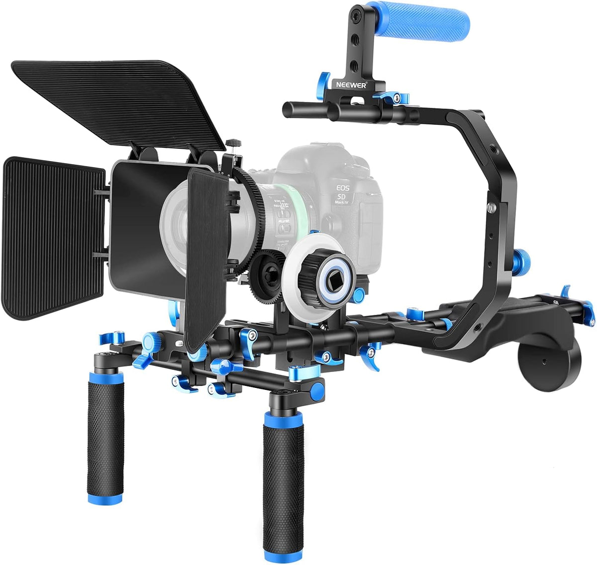 Shoulder Rig Kit with Matte Box, Follow Focus, 15mm Rods, Handgrip, 1/4” & 3/8” Threads (Red + Black) E956