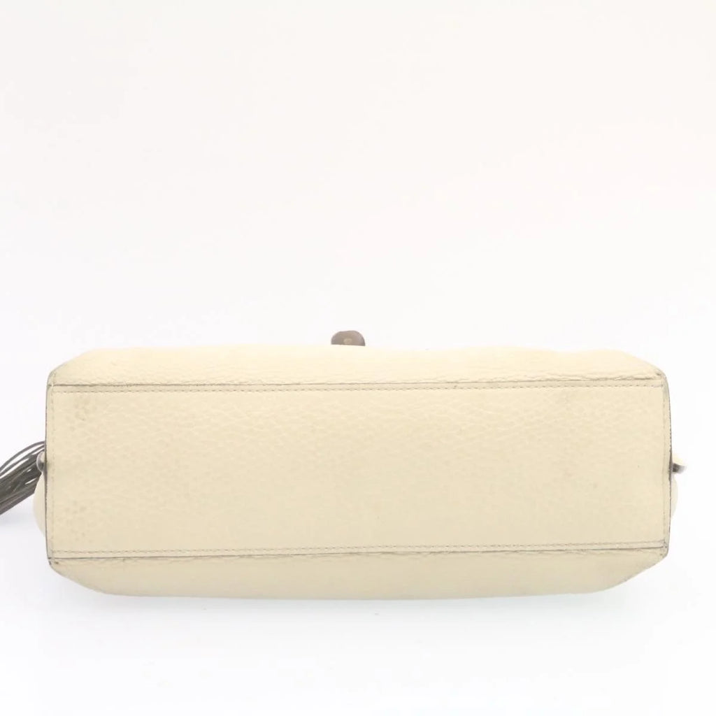 White Leather Bamboo Handbag T3136